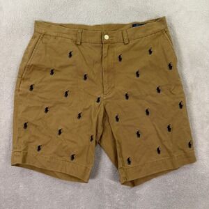 Polo Ralph Lauren Mens 34 Classic Fit 9" Shorts Khaki Brown Allover Pony Logo